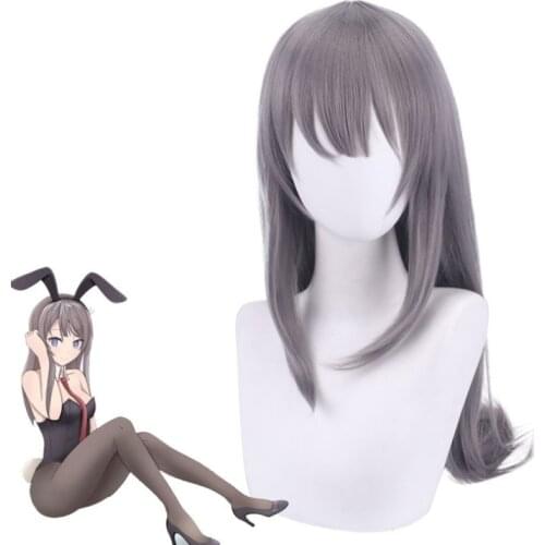Rascal Does Not Dream Of Bunny Girl Senpai Sakurajima Mai Cosplay Wigs Synthetic Hair Long Straight Gray Hair Headgear cosplay