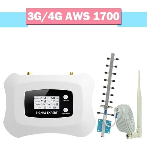 Full Intelligent 4G AWS 1700 2100 Mobile Phone Signal Repaeter Band 4 AGC LCD Display 70dB Cellular Amplifier 4G LTE Booster Set