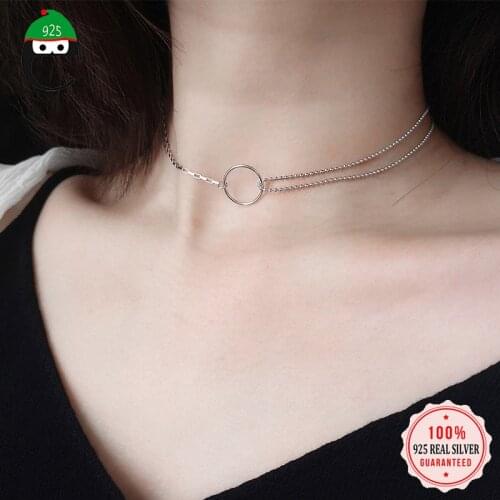 ElfoPlataSi Luxury 925 Sterling Silver Fashion Hollow 14mm Round Pendant Necklace For Women Wedding Party Jewelry DA44