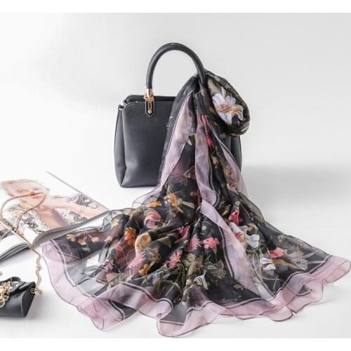 Large Size Silk Scarf Beach towel Women Shawls and Wraps Sunscreen Print Beach Towel Thin Scarves Flower Scarf