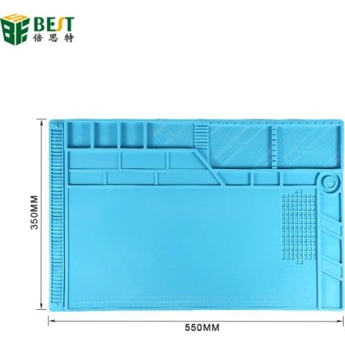 Blue Silicone Soldering Mat Insulation Welding Pad Repair Maintenance Platform Desk Mat with Magnetic Section S-180A1