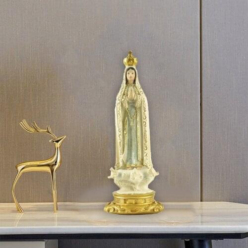 Resin Fatima Statue Virgin Mary Catholic Spiritual Religious Sculpture Art Tabletop Worship Figurine Home Desk Decorative Gift