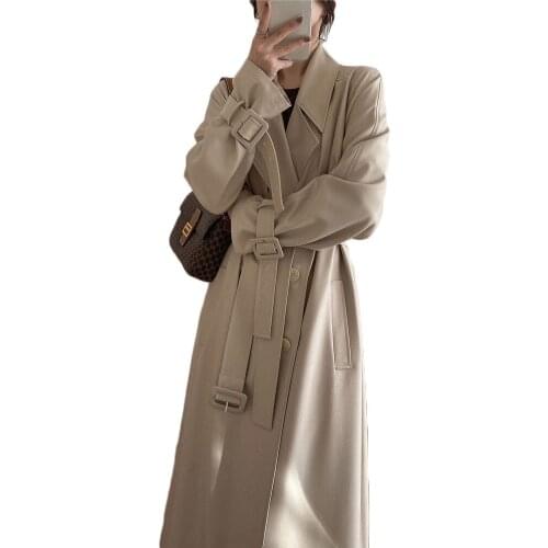 Slim Long Khaki Windbreaker Coat 2021 New Spring and Autumn Loose Elegant Long Sleeve Double-breasted Trench Coat Female NS2618