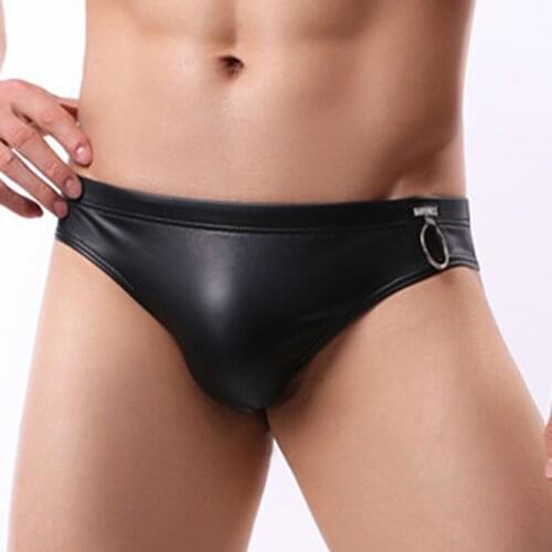 Mens Sexy Faux Leather Briefs Jockstrap Thongs Stretch Sissy Pouch Panties Underwear Mini Briefs Male high quality G-string