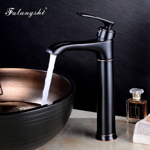 Basin Countertop Faucets Tall Mixer Taps Solid Brass Black Bathroom Faucets Single Lever Deck Mounted Sink Mixer Taps WB1023