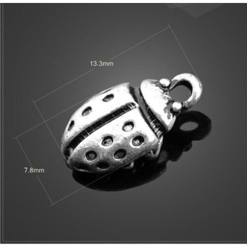 High quality 50 PCS/Lot 7.8mm*13.3mm jewelry handmade antique silver plated Lady Beetle gnat Ladybug charms