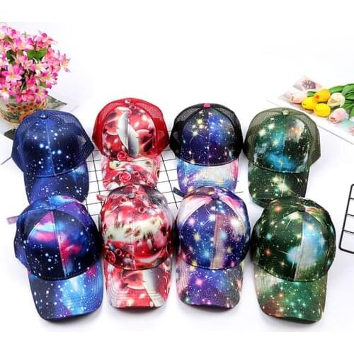 Factory Outlet Womens Starry Sky Printing Baseball Cap Summer Sun Hats Ponytail Mesh Cap Hip Hop Caps For Women 2019 Fashion