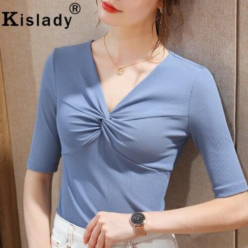 2021 Spring Autumn Temperament Sexy Tops Women T-Shirts OL V-Neck Patchwork Shirring Harajuku Shirts Korean Gothic Striped Tees