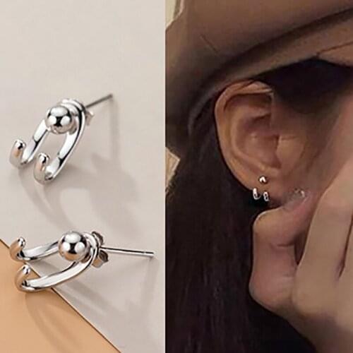 925 Sterling Silver Double Hook Beads Stud Earrings For Women Personality Female Student Fasion Jewellery New Arrival