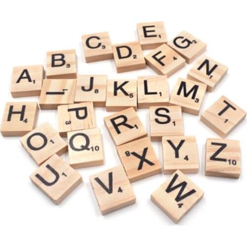 100pcs Square Alphabet Wood Chips Charms Random Mixed Letters For Early Childhood Education DIY Jewelry Making
