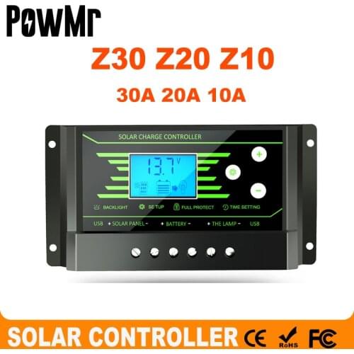 10A 20A 30A PWM Solar Charger Controller 12V 24V Auto Backlight LCD Solar Regulator Voltage Settable Dual 5V USB Battery Charger