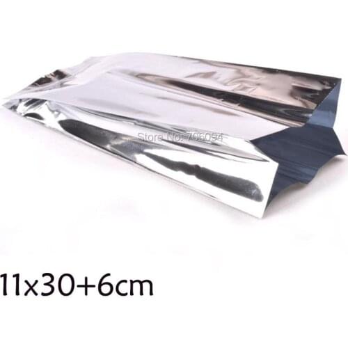 200PCS 11*30+6cm Top Open Silver Aluminum Foil Side Gusset Bag Heat Seal Vacuum Food Tea Coffee gift Storage Packing Pouch