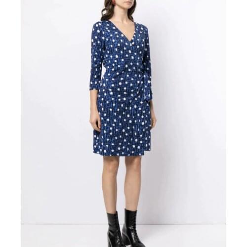 2021 New Spring Summer Print Dress Women Streetwear Wrap V Neck Three Quarter Sleeve Slim Ladies Party Dress