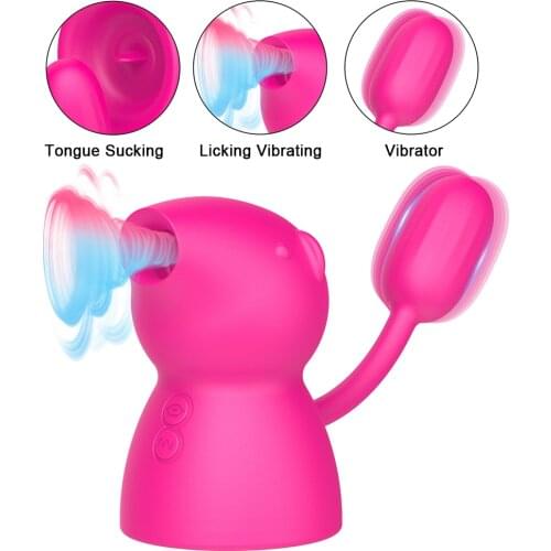 3 In 1 Clitoris Stimulator Sex Toys for Women Vagina Sucking Vibrator Piggy Nipple Licking Massage Tongue Vibrating