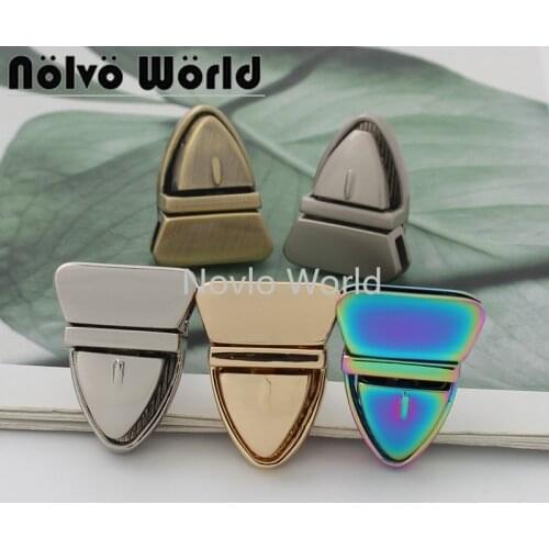 5-15 pieces 4 colors 25x19mm metal rainbow small triangle shape push lock for suitcase leather bag purse accessories