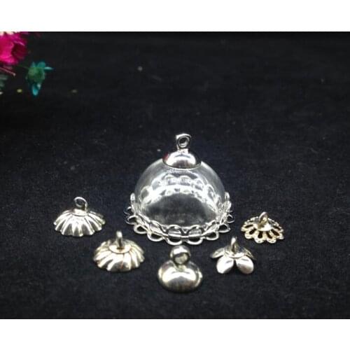 5sets/lot 20mm half round glass dome setting metal base cap set glass vial pendant jewelry glass globe bottle necklace pendants