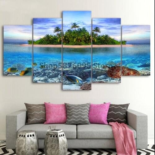 5 Pieces Marine Life Tropical Island Sea Turtle Fish Palm Trees Diy Diamond Painting Full Diamond Embroidery Sale TT5723