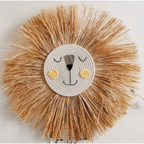 50cm Big Straw Weave Lion Tiger Wall Decor Nordic Home Decor Hainging Decor For Kids Nursery Baby Girl Boys Bed Room Decoration