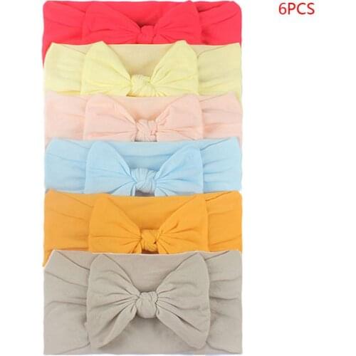 6Pcs/Set Baby Girls Lovely Bow Hairband Elastic Wide Headband Stretch Knot Turba N1HB