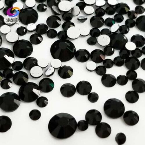 Free shipping 300pcs Mix SS4-SS16 Size Black Non HotFix flatback glass crystal 3D Nail Art loose Rhinestone