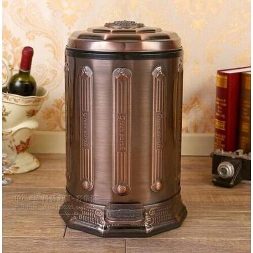6L stainless steel antique Trash Can Household Garbage Can with Lid bronze Waste Bin for Home Office Kitchen Bathroom ZM222