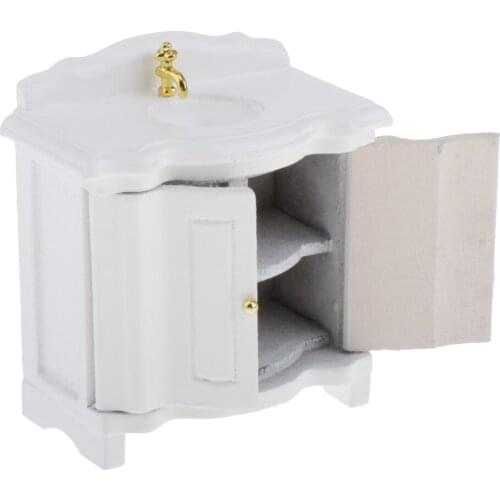 1:12 Dollhouse Wooden Washstand Wash Basin Cabinet Furniture Model Toy Accs
