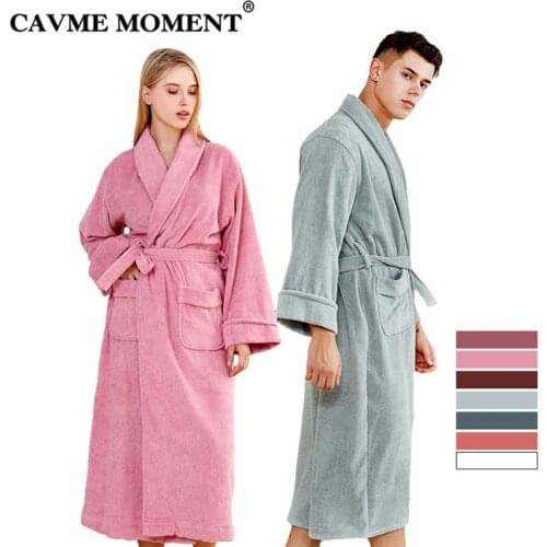 CAVME Terry Kimono Plus Size Hotel Cotton Bathrobe for Women Mens Long Robes Femme Male Nightwear Sleepwear Gowndressing