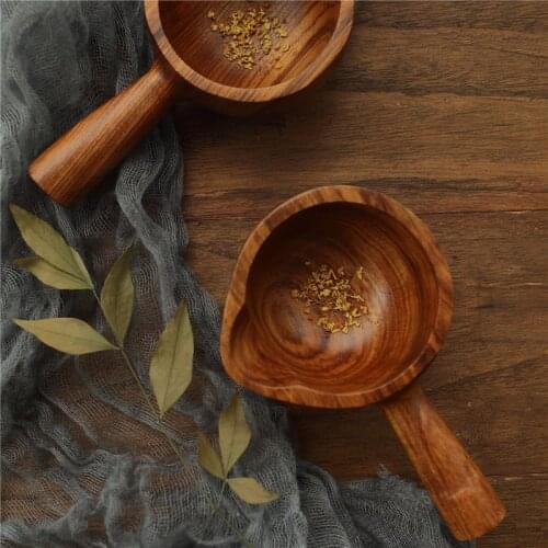 Mini Solid Wood Water Scoop Household Rice Spoon Hand Bowl Wash Rice Scoop Water with Handle Kitchen Wooden Bowl Wooden Spoon