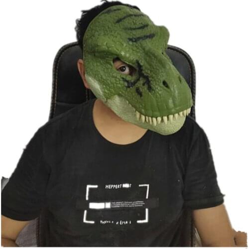 Dinosaur World Mask with Opening Jaw Tyrannosaurus Rex Halloween Cosplay Costume Kids Party Carnival Props Full Head Helmet