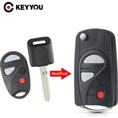 KEYYOU Modified Car Key Case Shell for NISSAN Sunny Cefiro 4 Buttons Uncut Blade Modified Folding Remote Blank Keys Case