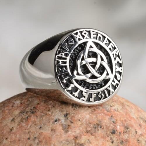Viking Mens Vintage Amulet Ring Triangle Odin Vegvisir Rings Nordic Talisman Biker Jewelry Gift for Men Punk Cool Stuff Finger