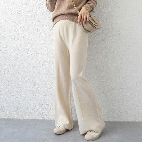 100% Pure Wool New Wide-leg Pants Autumn and Winter Thickening Striped Mopping Pants Women Loose Large Size Knitted Long Pants