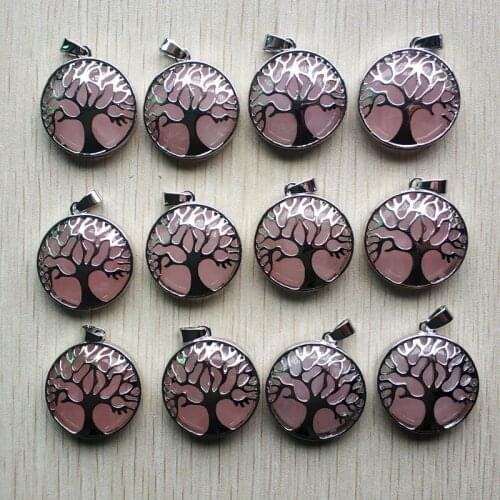 Wholesale 12pcs/lot new fashion pink natural stone alloy tree of life Pendants for jewelry accessories marking free shipping