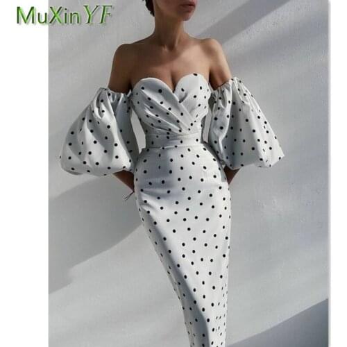 High Waist Sexy Tube Top Dress Women Summer 2021 Fashion Dot Strapless Dresses Lady Graceful Puff Sleeve Evening Party Clothes