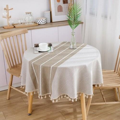 Cotton and Linen Small Fresh Tablecloth Literary Round Table Coffee Table Dining Table Cloth Tablecloth Round