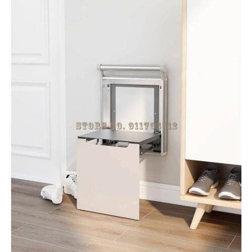 Folding Shoe Stool Entrance Corridor Invisible Wall-mounted Folding Chair Metal Shoe Stool with Armrest Buffer Damping