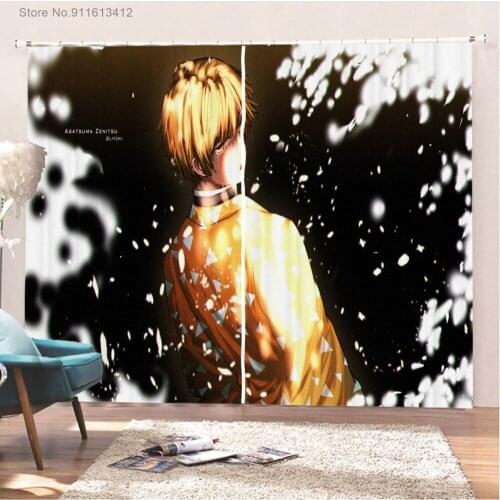 Blackout Curtain Demon Slayer Japan Anime 160x184cm Window Drapes for Bedroom Cartoon Custom Home Window Treatment Boy Kids Gift