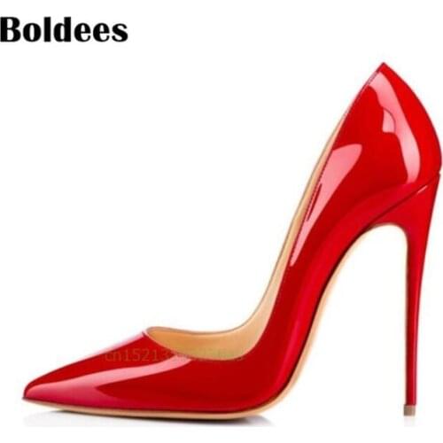 Sexy 12cm Heel Height thin high heels PU patent Leather women pumps party dress shoes