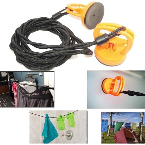 Clothes Line with Suction Cups and Clips, for Travel Laundry Set Bungee Clothesline Anti-Skid Suckers, Clothes Pins, Holder Hang