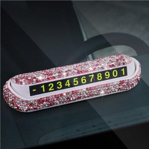 High-end Stop Sign Card Diamond Car Parking Mobile Phone Number Plate Creative And Cute Moving Indicator Auto Interior Bracket