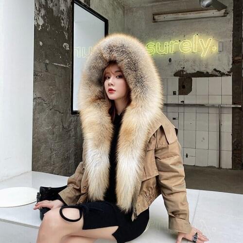 Real Fox Fur Collar Hooded Womens Coats High Street Wool Female Jacket Warm Women Parkas Womens Clothing Mujer Parkas Zjt915