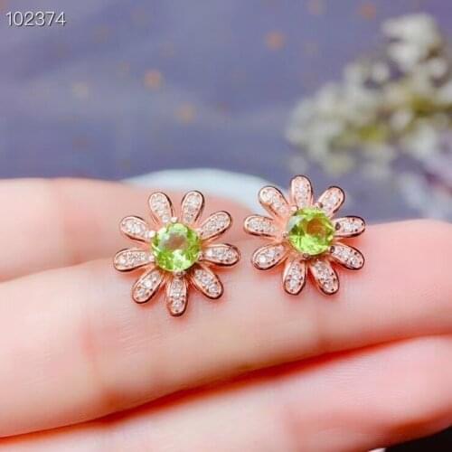 Fashion strive sunshine flower natural green peridot stud earrings Natural gem stone earrings 925 silver girl party gift jewelry