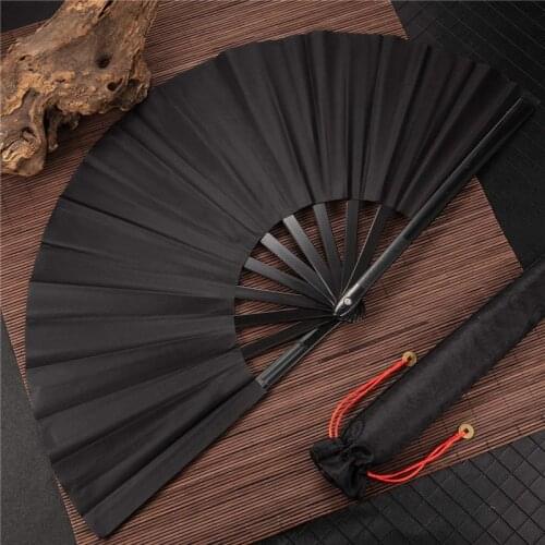 1Pc Vintage Black Chinese Style Folding Fan Wedding Party DIY Solid Color Craft Pocket Hand Fan