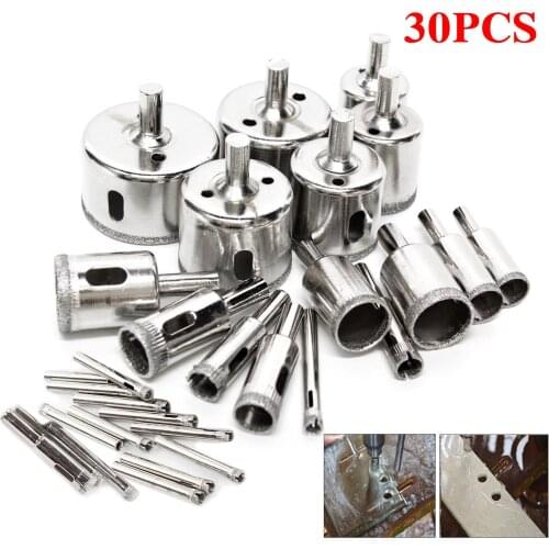 10/15/30Pcs 6mm-50mm Diamond Hole Saw Opener Drill Bit Set Power Cutting Tool For Tile Marble Glass For Electric Drill