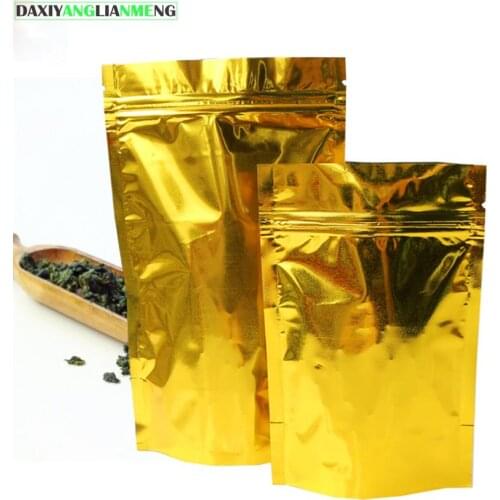 100pcs/lot 5sizes Clear Windowed golden glossy Stand Up zipper lock Bag Self Seal Zipper Food Storage Bag Retail Packaging Pouch