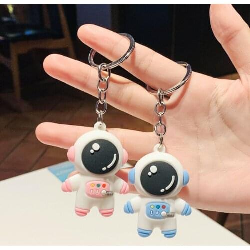 2021 Cartoon Astronaut Spaceman Keychain Pink Blue Silicone Anime Bag Pendant Car Accessories Cute Gift