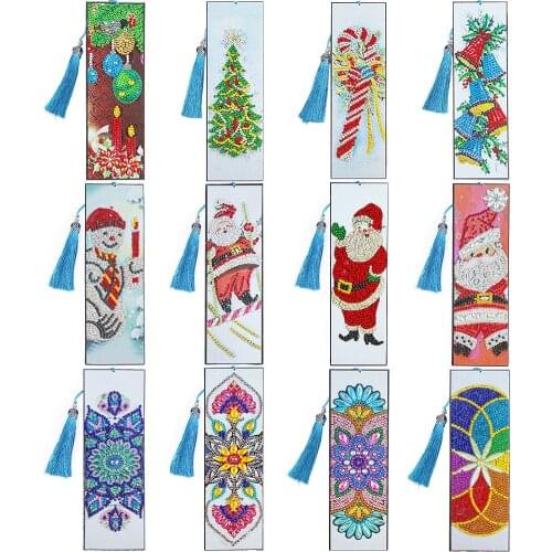 5D DIY Special Shaped Diamond Painting Leather Bookmark Mandala Diamond Embroidery Tassel Book Marks for Books Christmas Gifts