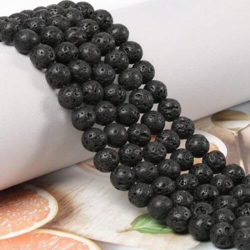 Fashion DIY Loose Bead Black Volcanic Lava Round Beads for Jewelry Making 4/6/8/10 Mm