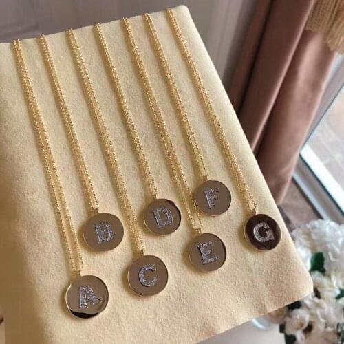 DOYUBO New Arrival Womens Real Sterling Silver English Letter Necklace Gold Color 60cm Cubic Zircon Alphabet Charms Chain VA317