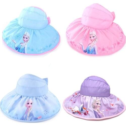 Disney Frozen Children Sun Hat Girl Cloth Brim Sun Hat Cartoon Anime Figure Elsa Hats Kids Caps Birthday Gifts Random Style